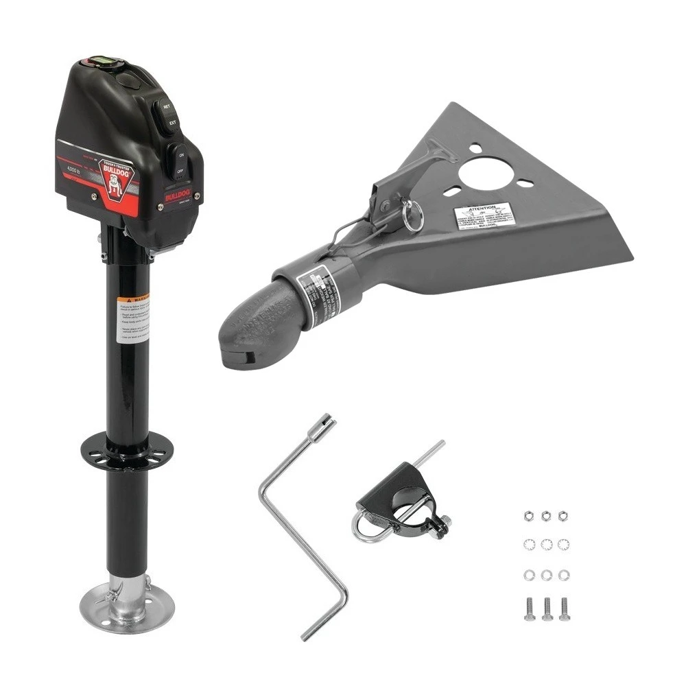Bulldog 4K electric A-frame trailer jack with 5,000 lb Collar-Lok™ coupler for 2″ ball