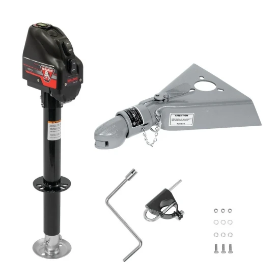 Bulldog 4K powered electric A-frame trailer jack 14 inch lift with 12.5K Collar-Lok coupler