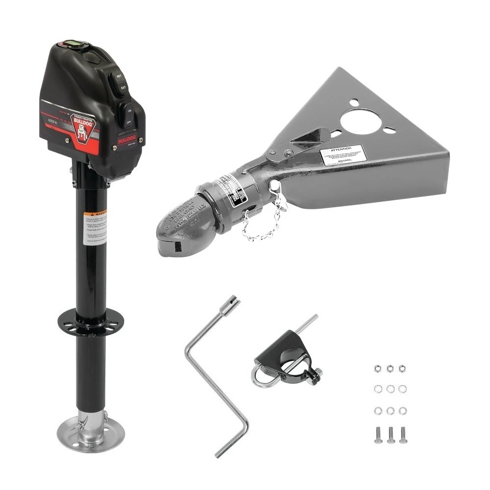 Bulldog 4K electric A-frame trailer jack and 15K Collar-Lok coupler bundle