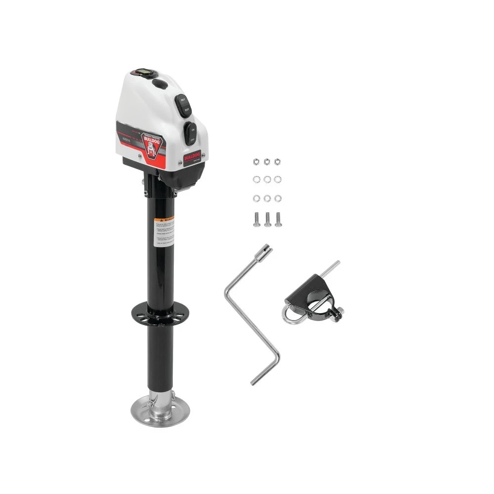 Bulldog 4K electric trailer jack with 5K Collar-Lok coupler and 14-inch lift