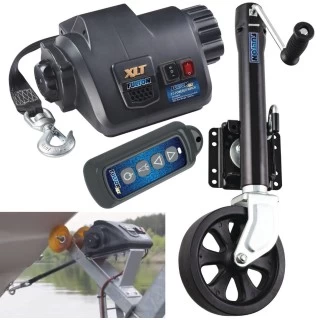 Fulton Electric Powered XP Boat Trailer Winch 7K + Trailer Jack 1500 lbs 5 Year Warranty + Hardware Bolt-On Side Mount