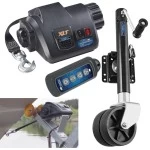 Fulton Electric Powered XP Boat Trailer Winch 7K + XP Trailer Jack 1500 lbs Lift Dual Wheel 5 Year Warranty + Hardware Bolt-On Side Mount