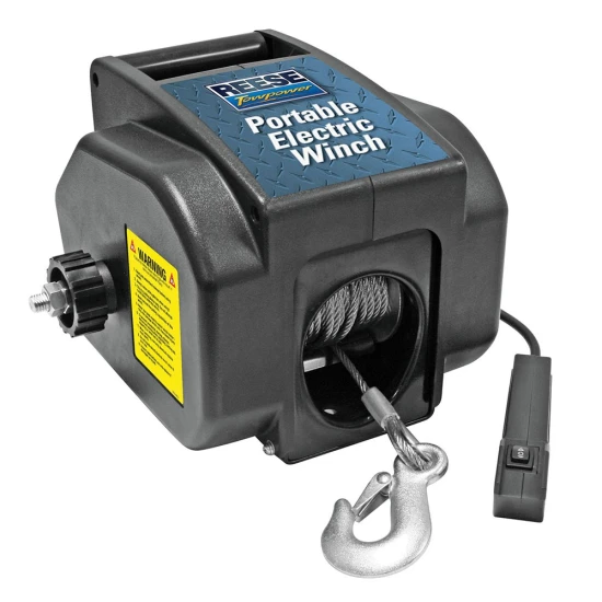 Reese 8-Pack 2000 lb Powered Utility Electric Winch with 29 ft Steel Cable