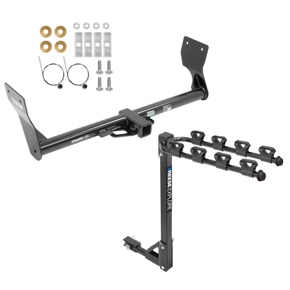 Trailer Tow Hitch w/ 4 Bike Rack For 15-24 Ford Edge tilt away adult or child arms fold down carrier