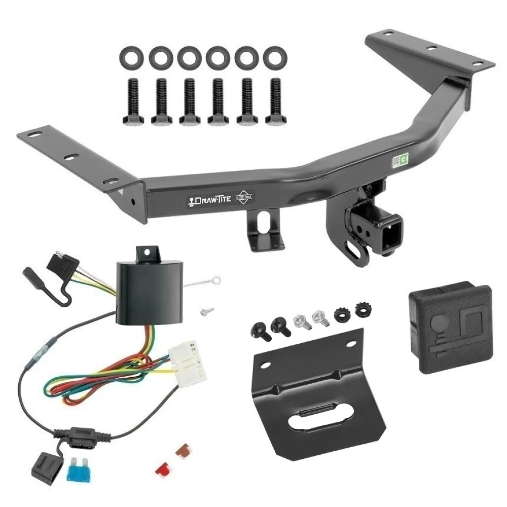 For 2014-2020 Acura MDX Trailer Hitch Tow PKG w/ 4-Flat Wiring Harness + Wiring Bracket + Hitch Cover (Excludes: w/Full Size Spare Tire Models) By Draw-Tite