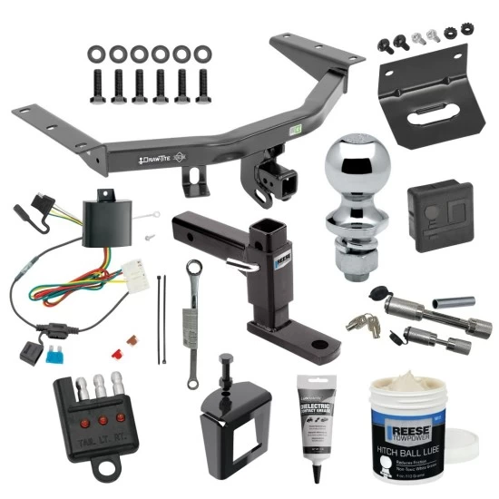 For 2014-2020 Acura MDX Trailer Hitch Tow PKG w/ 4-Flat Wiring + Adjustable Drop Rise Ball Mount + 1-7/8" Ball + Wiring Bracket + Hitch Cover + Dual Hitch & Coupler Locks + Wiring Tester + Ball Lube + Electric Grease + Ball Wrench + Anti Rattle D