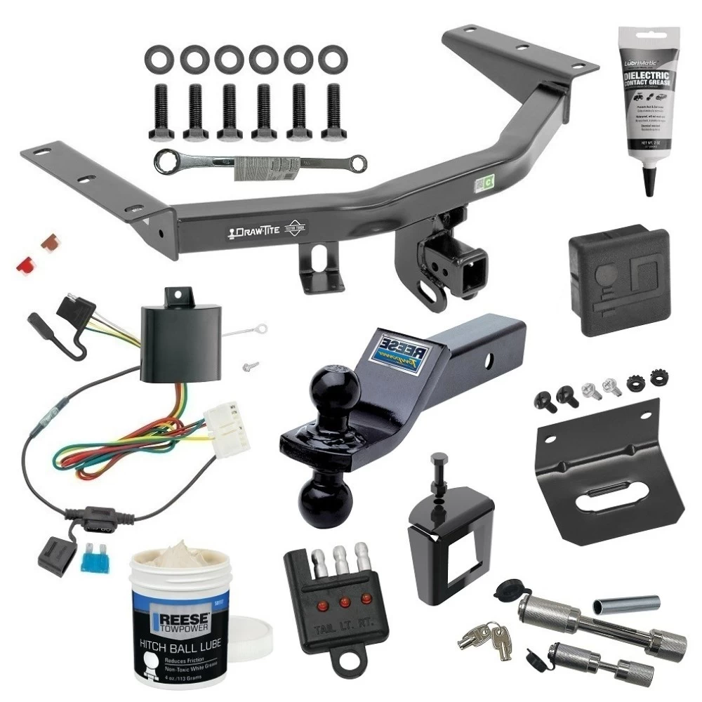 For 2014-2020 Acura MDX Trailer Hitch Tow PKG w/ 4-Flat Wiring + Dual Ball Ball Mount 1-7/8" & 2" Trailer Balls + Wiring Bracket + Hitch Cover + Dual Hitch & Coupler Locks + Wiring Tester + Ball Lube + Electric Grease + Ball Wrench + Ant