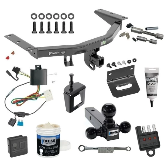 For 2014-2020 Acura MDX Trailer Hitch Tow PKG w/ 4-Flat Wiring + Triple Ball Ball Mount 1-7/8" & 2" & 2-5/16" Trailer Balls + Wiring Bracket + Hitch Cover + Dual Hitch & Coupler Locks + Wiring Tester + Ball Lube + Electric Greas