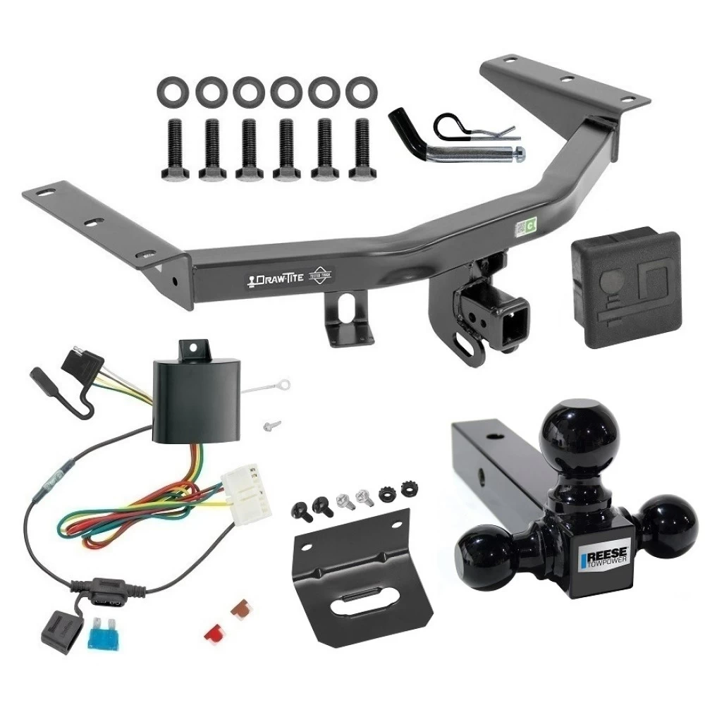 For 2014-2020 Acura MDX Trailer Hitch Tow PKG w/ 4-Flat Wiring + Triple Ball Ball Mount 1-7/8" & 2" & 2-5/16" Trailer Balls + Pin/Clip + Wiring Bracket + Hitch Cover (Excludes: w/Full Size Spare Tire Models) By Draw-Tite