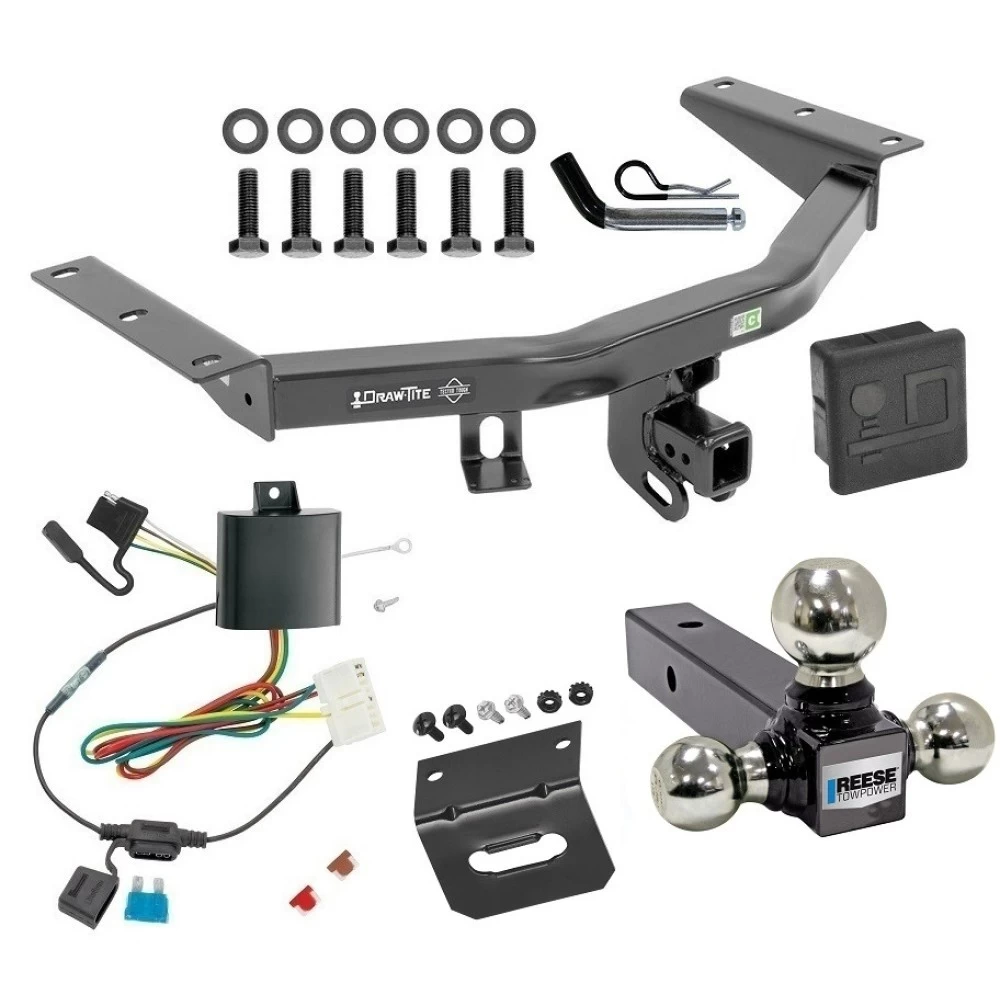 For 2014-2020 Acura MDX Trailer Hitch Tow PKG w/ 4-Flat Wiring + Triple Ball Ball Mount 1-7/8" & 2" & 2-5/16" Trailer Balls + Pin/Clip + Wiring Bracket + Hitch Cover (Excludes: w/Full Size Spare Tire Models) By Draw-Tite