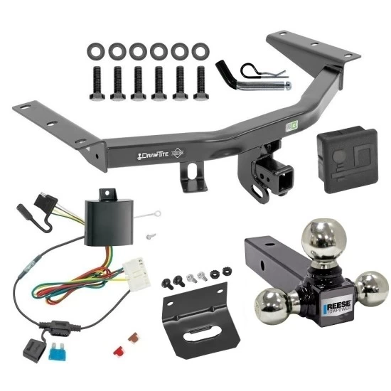 For 2014-2020 Acura MDX Trailer Hitch Tow PKG w/ 4-Flat Wiring + Triple Ball Ball Mount 1-7/8" & 2" & 2-5/16" Trailer Balls + Pin/Clip + Wiring Bracket + Hitch Cover (Excludes: w/Full Size Spare Tire Models) By Draw-Tite