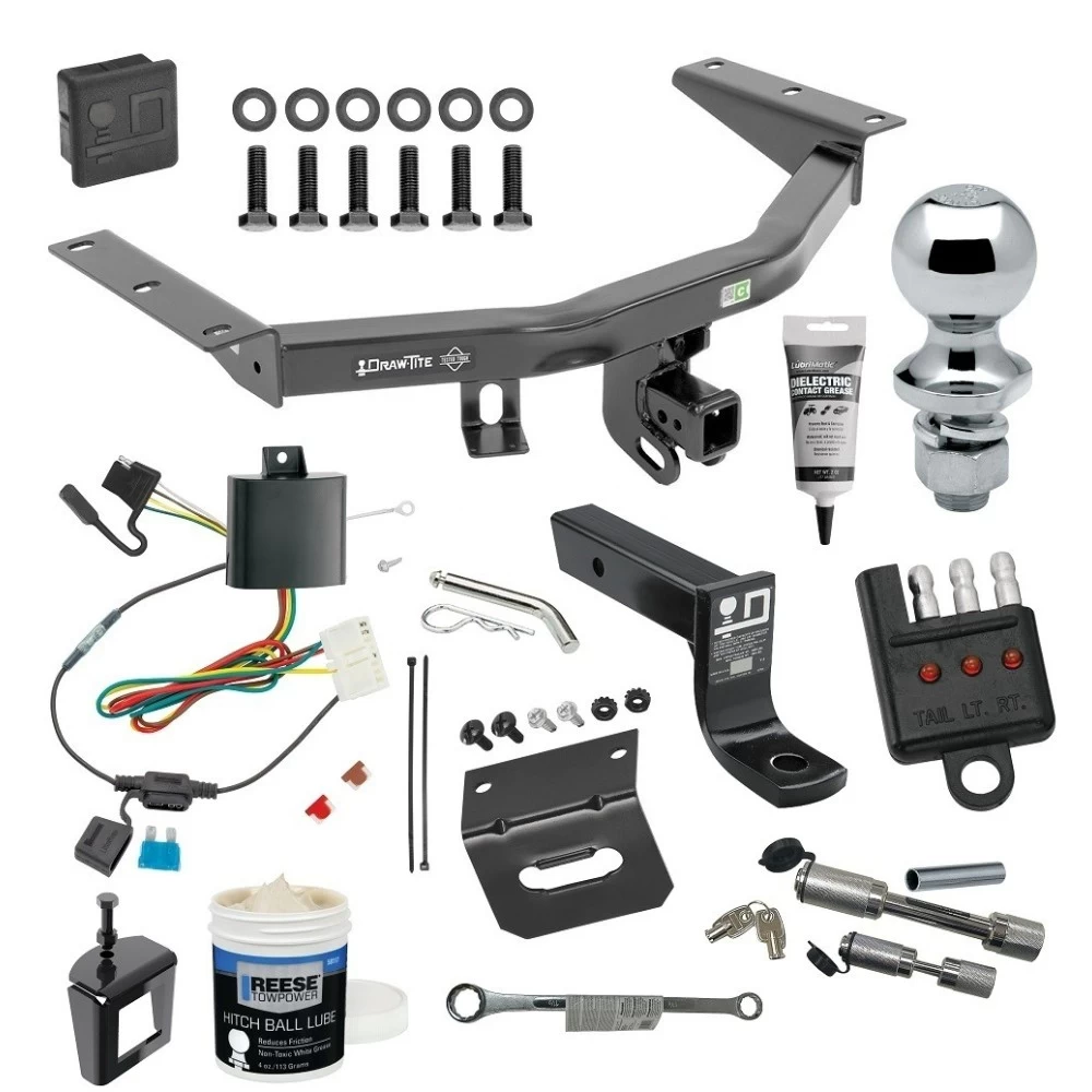 For 2014-2020 Acura MDX Trailer Hitch Tow PKG w/ 4-Flat Wiring + Ball Mount w/ 4" Drop + 1-7/8" Ball + Wiring Bracket + Hitch Cover + Dual Hitch & Coupler Locks + Wiring Tester + Ball Lube + Electric Grease + Ball Wrench + Anti Rattle Device