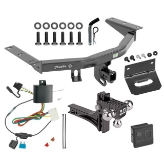 For 2014-2020 Acura MDX Trailer Hitch Tow PKG w/ 4-Flat Wiring + Adjustable Drop Rise Triple Ball Ball Mount 1-7/8" & 2" & 2-5/16" Trailer Balls + Pin/Clip + Wiring Bracket + Hitch Cover (Excludes: w/Full Size Spare Tire Models) By 