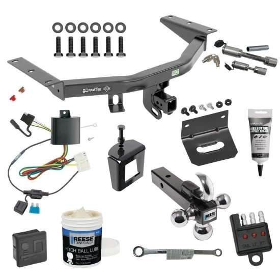 For 2014-2020 Acura MDX Trailer Hitch Tow PKG w/ 4-Flat Wiring + Triple Ball Ball Mount 1-7/8" & 2" & 2-5/16" Trailer Balls w/ Tow Hook + Wiring Bracket + Hitch Cover + Dual Hitch & Coupler Locks + Wiring Tester + Ball Lube + El
