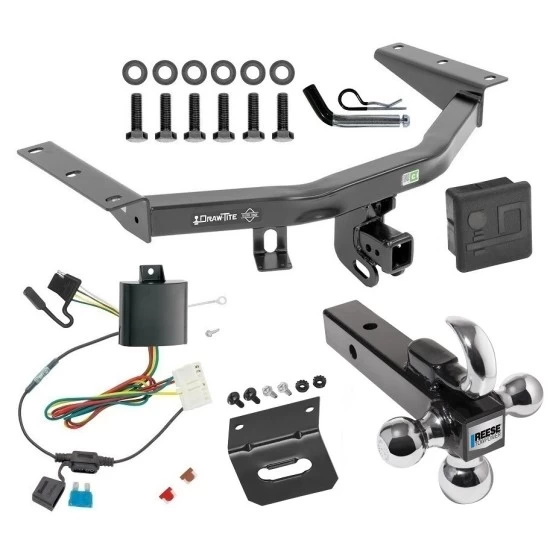 For 2014-2020 Acura MDX Trailer Hitch Tow PKG w/ 4-Flat Wiring + Triple Ball Ball Mount 1-7/8" & 2" & 2-5/16" Trailer Balls w/ Tow Hook + Pin/Clip + Wiring Bracket + Hitch Cover (Excludes: w/Full Size Spare Tire Models) By Draw-Tite
