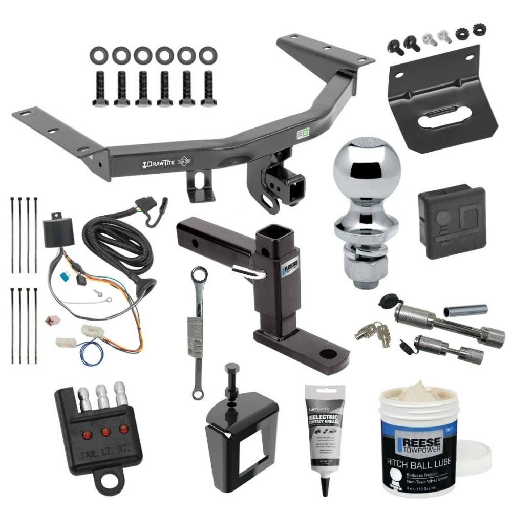 For 2016-2022 Honda Pilot Trailer Hitch Tow PKG w/ 4-Flat Wiring + Adjustable Drop Rise Ball Mount + 1-7/8" Ball + Wiring Bracket + Hitch Cover + Dual Hitch & Coupler Locks + Wiring Tester + Ball Lube + Electric Grease + Ball Wrench + Anti Rattle