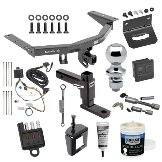For 2016-2022 Honda Pilot Trailer Hitch Tow PKG w/ 4-Flat Wiring + Adjustable Drop Rise Ball Mount + 1-7/8" Ball + Wiring Bracket + Hitch Cover + Dual Hitch & Coupler Locks + Wiring Tester + Ball Lube + Electric Grease + Ball Wrench + Anti Rattle