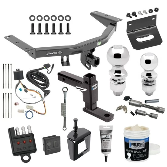 For 2016-2022 Honda Pilot Trailer Hitch Tow PKG w/ 4-Flat Wiring + Adjustable Drop Rise Ball Mount + 2" Ball + 2-5/16" Ball + Wiring Bracket + Hitch Cover + Dual Hitch & Coupler Locks + Wiring Tester + Ball Lube + Electric Grease + Ball Wren