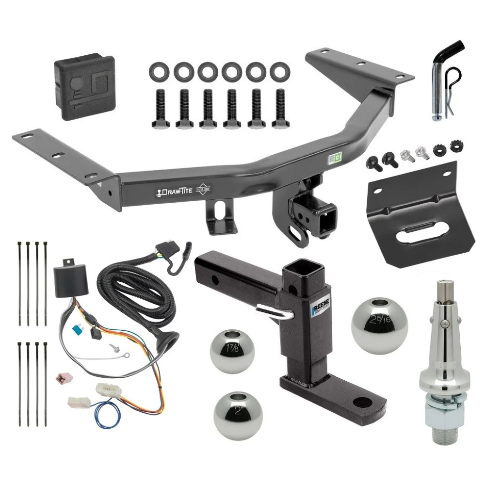 For 2016-2022 Honda Pilot Trailer Hitch Tow PKG w/ 4-Flat Wiring + Adjustable Drop Rise Ball Mount + Pin/Clip + Inerchangeable 1-7/8" & 2" & 2-5/16" Balls + Wiring Bracket + Hitch Cover By Draw-Tite
