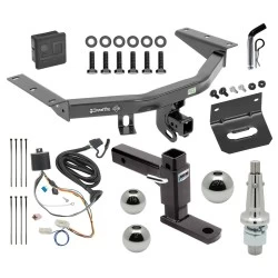 For 2016-2022 Honda Pilot Trailer Hitch Tow PKG w/ 4-Flat Wiring + Adjustable Drop Rise Ball Mount + Pin/Clip + Interchangeable 1-7/8" & 2" & 2-5/16" Balls + Wiring Bracket + Hitch Cover By Draw-Tite