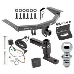 For 2016-2022 Honda Pilot Trailer Hitch Tow PKG w/ 4-Flat Wiring + Adjustable Drop Rise Ball Mount + Pin/Clip + 1-7/8" Ball + Wiring Bracket + Hitch Cover By Draw-Tite