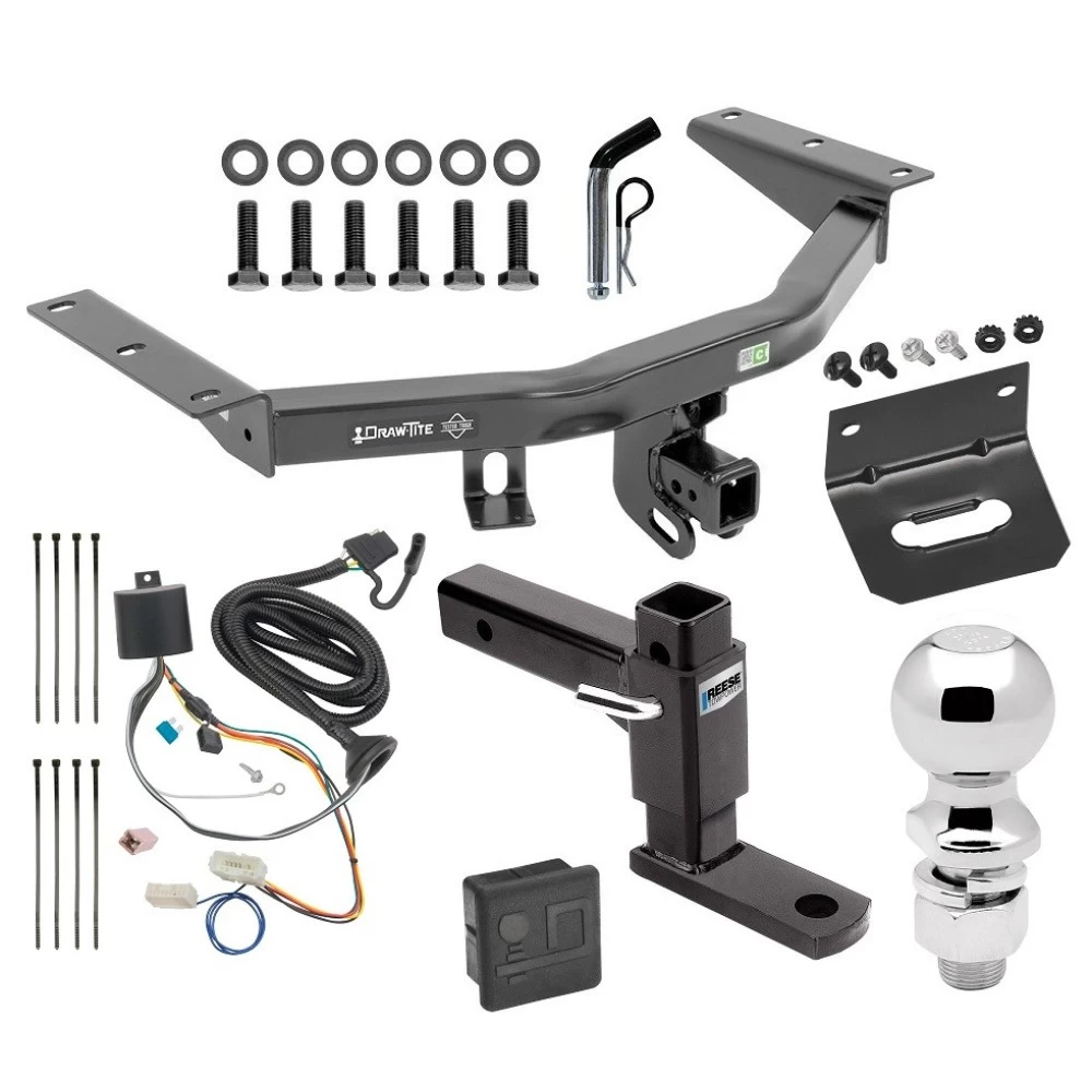 For 2016-2022 Honda Pilot Trailer Hitch Tow PKG w/ 4-Flat Wiring + Adjustable Drop Rise Ball Mount + Pin/Clip + 2-5/16" Ball + Wiring Bracket + Hitch Cover By Draw-Tite