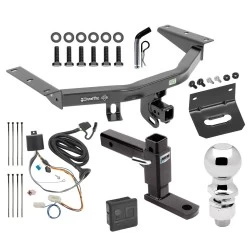 For 2016-2022 Honda Pilot Trailer Hitch Tow PKG w/ 4-Flat Wiring + Adjustable Drop Rise Ball Mount + Pin/Clip + 2-5/16" Ball + Wiring Bracket + Hitch Cover By Draw-Tite