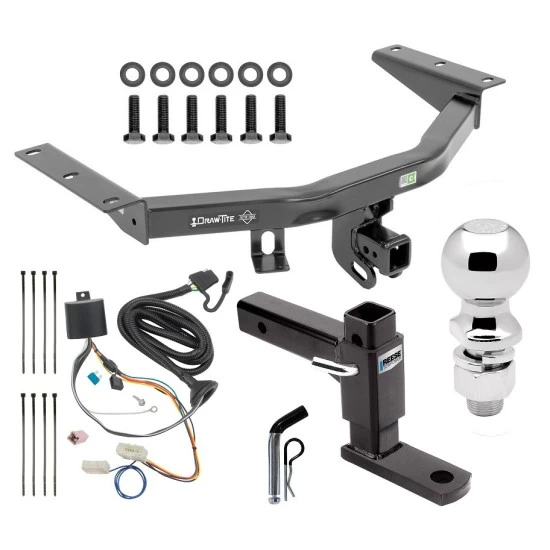 For 2016-2022 Honda Pilot Trailer Hitch Tow PKG w/ 4-Flat Wiring + Adjustable Drop Rise Ball Mount + Pin/Clip + 2-5/16" Ball By Draw-Tite