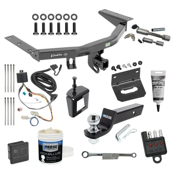 For 2016-2022 Honda Pilot Trailer Hitch Tow PKG w/ 4-Flat Wiring + Starter Kit Ball Mount w/ 2" Drop & 2" Ball + Wiring Bracket + Hitch Cover + Dual Hitch & Coupler Locks + Wiring Tester + Ball Lube + Electric Grease + Ball Wrench + Anti