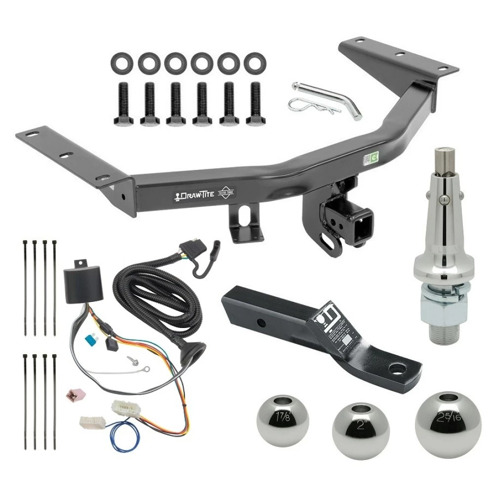 For 2016-2022 Honda Pilot Trailer Hitch Tow PKG w/ 4-Flat Wiring + Ball Mount w/ 2" Drop + Interchangeable Ball 1-7/8" & 2" & 2-5/16" By Draw-Tite