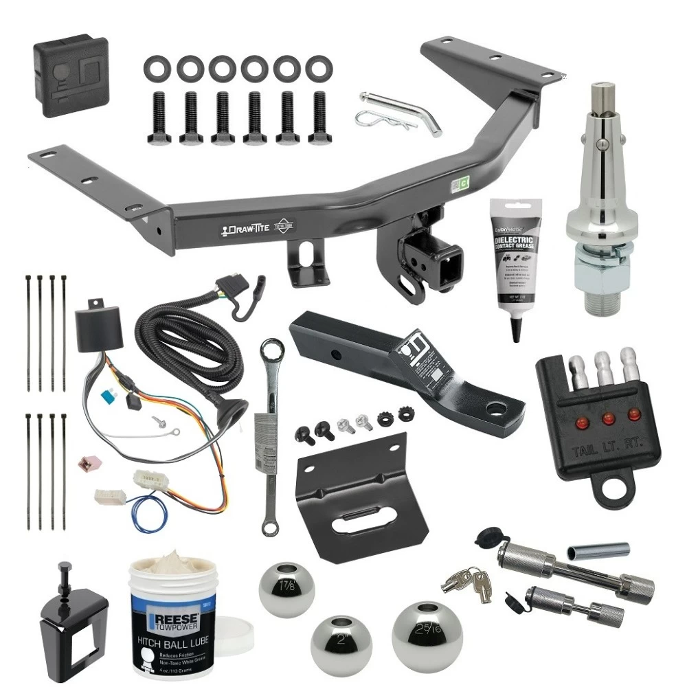 For 2016-2022 Honda Pilot Trailer Hitch Tow PKG w/ 4-Flat Wiring + Ball Mount w/ 2" Drop + Interchangeable Ball 1-7/8" & 2" & 2-5/16" + Wiring Bracket + Hitch Cover + Dual Hitch & Coupler Locks + Wiring Tester + Ball Lube +