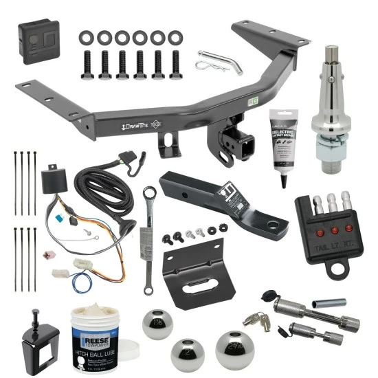 For 2016-2022 Honda Pilot Trailer Hitch Tow PKG w/ 4-Flat Wiring + Ball Mount w/ 2" Drop + Interchangeable Ball 1-7/8" & 2" & 2-5/16" + Wiring Bracket + Hitch Cover + Dual Hitch & Coupler Locks + Wiring Tester + Ball Lube +