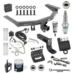For 16-22 Honda Pilot Trailer Hitch Tow PKG Wiring +Ball Mount w 4" Drop+Interchangeable Ball 1-7/8" & 2" & 2-5/16"+Bracket+Dual Hitch & Coupler Locks Wiring Tester Ball Lube Electric Grease+Ball Wrench+Anti Rattle Device