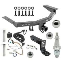 For 2016-2022 Honda Pilot Trailer Hitch Tow PKG w/ 4-Flat Wiring + Ball Mount w/ 4" Drop + Interchangeable Ball 1-7/8" & 2" & 2-5/16" By Draw-Tite