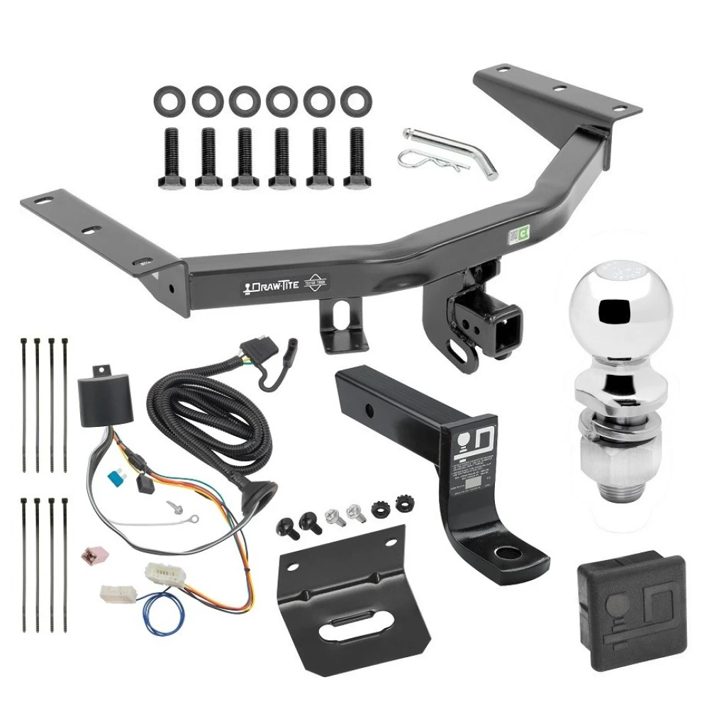 For 2016-2022 Honda Pilot Trailer Hitch Tow PKG w/ 4-Flat Wiring + Ball Mount w/ 4" Drop + 2" Ball + Wiring Bracket + Hitch Cover By Draw-Tite