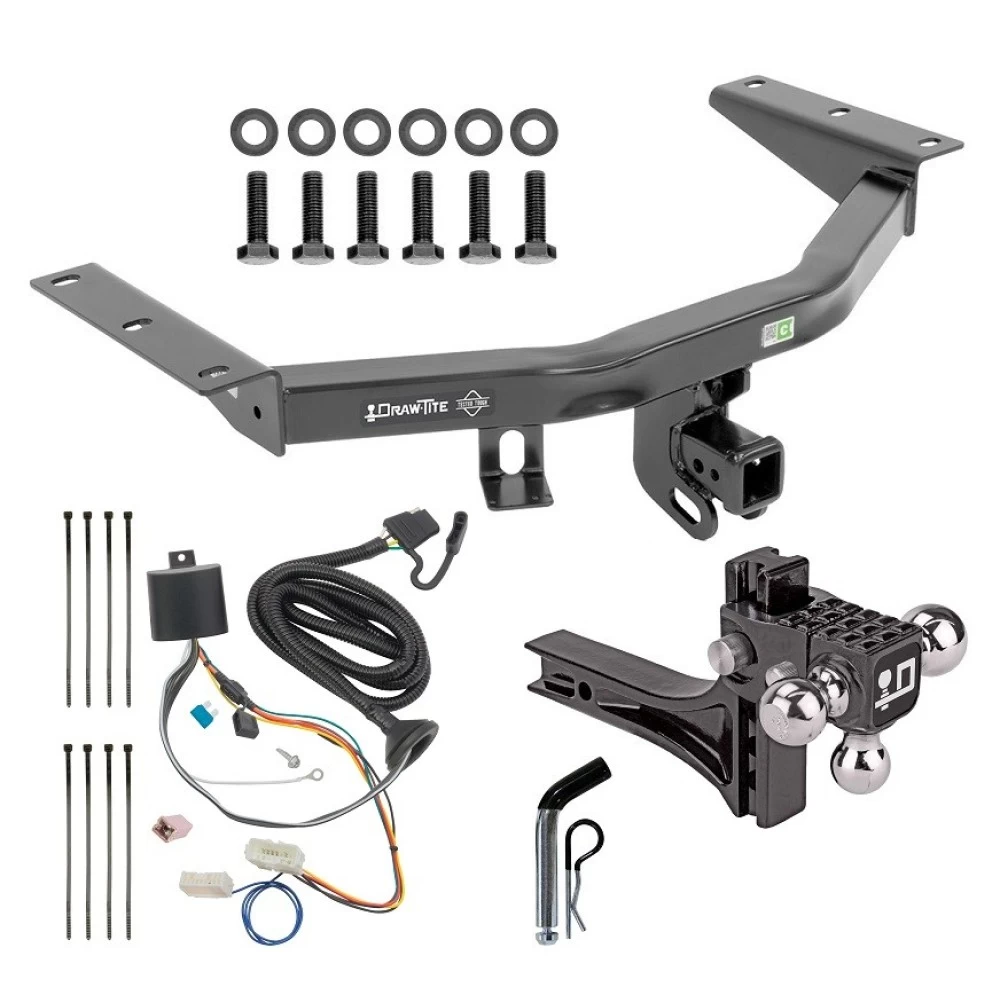 For 2016-2022 Honda Pilot Trailer Hitch Tow PKG w/ 4-Flat Wiring + Adjustable Drop Rise Triple Ball Ball Mount 1-7/8" & 2" & 2-5/16" Trailer Balls + Pin/Clip By Draw-Tite
