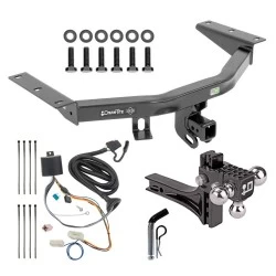 For 2016-2022 Honda Pilot Trailer Hitch Tow PKG w/ 4-Flat Wiring + Adjustable Drop Rise Triple Ball Ball Mount 1-7/8" & 2" & 2-5/16" Trailer Balls + Pin/Clip By Draw-Tite