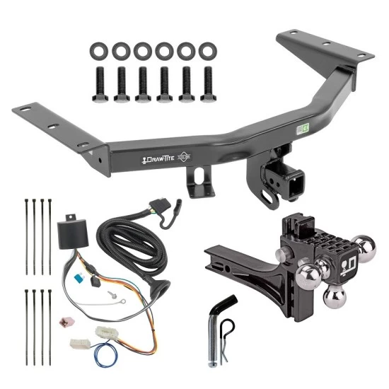 For 2016-2022 Honda Pilot Trailer Hitch Tow PKG w/ 4-Flat Wiring + Adjustable Drop Rise Triple Ball Ball Mount 1-7/8" & 2" & 2-5/16" Trailer Balls + Pin/Clip By Draw-Tite