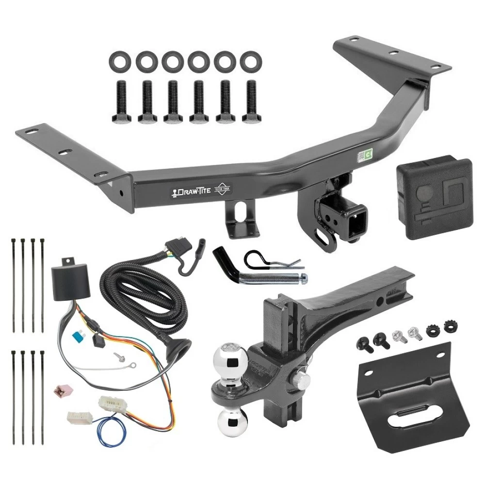 For 2016-2022 Honda Pilot Trailer Hitch Tow PKG w/ 4-Flat Wiring + Dual Adjustable Drop Rise Ball Ball Mount 2" & 2-5/16" Trailer Balls + Pin/Clip + Wiring Bracket + Hitch Cover By Draw-Tite