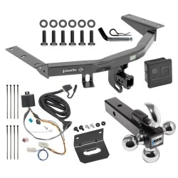 For 16-22 Honda Pilot All Models Trailer Hitch Tow PKG w/ 4-Flat Wiring + Triple Ball Ball Mount 1-7/8" & 2" & 2-5/16" Trailer Balls w/ Tow Hook + Pin/Clip + Wiring Bracket + Hitch Cover By Draw-Tite