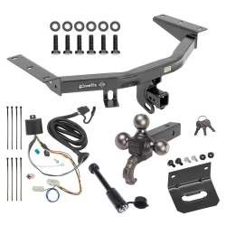 For 16-22 Honda Pilot All Models Trailer Hitch Tow PKG w/ 4-Flat Wiring + Tactical Triple Ball Ball Mount 1-7/8" & 2" & 2-5/16" Balls & Tow Hook + Tactical Dogbone Lock + Wiring Bracket By Draw-Tite