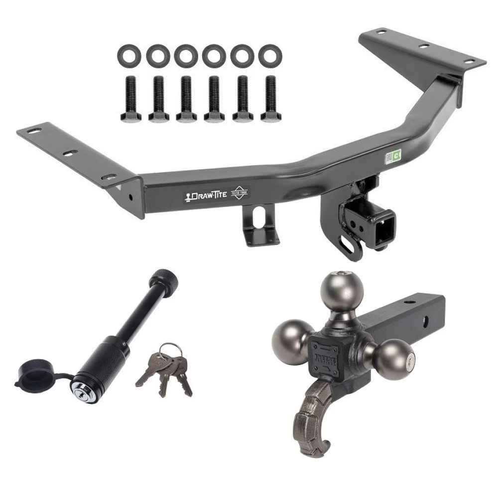 For 2016-2022 Honda Pilot Trailer Hitch Tow PKG + Tactical Triple Ball Ball Mount 1-7/8" & 2" & 2-5/16" Balls & Tow Hook + Tactical Dogbone Lock By Draw-Tite