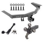 For 2016-2022 Honda Pilot Trailer Hitch Tow PKG + Tactical Triple Ball Ball Mount 1-7/8" & 2" & 2-5/16" Balls & Tow Hook + Tactical Dogbone Lock By Draw-Tite
