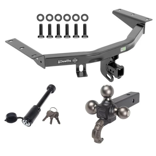 For 2016-2022 Honda Pilot Trailer Hitch Tow PKG + Tactical Triple Ball Ball Mount 1-7/8" & 2" & 2-5/16" Balls & Tow Hook + Tactical Dogbone Lock By Draw-Tite