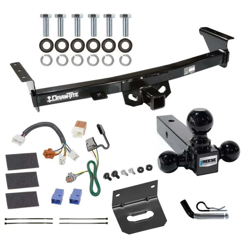 For 2005-2023 Nissan Frontier Trailer Hitch Tow PKG w/ 4-Flat Wiring Harness + Triple Ball Ball Mount 1-7/8" & 2" & 2-5/16" Trailer Balls + Pin/Clip + Wiring Bracket By Draw-Tite