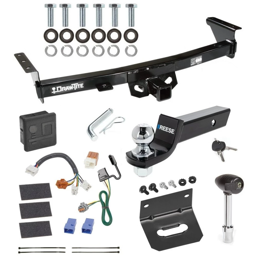 For 2005-2023 Nissan Frontier Trailer Hitch Tow PKG w/ 4-Flat Wiring + Starter Kit Ball Mount w/ 2" Drop & 2" Ball + Wiring Bracket + Hitch Lock + Hitch Cover By Draw-Tite