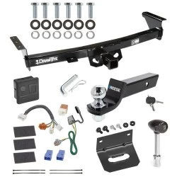For 05-26 Nissan Frontier 09-12 Suzuki Equator Trailer Hitch Tow PKG w/ 4-Flat Wiring + Starter Kit Ball Mount w/ 2" Drop & 2" Ball + Wiring Bracket + Hitch Lock + Hitch Cover By Draw-Tite