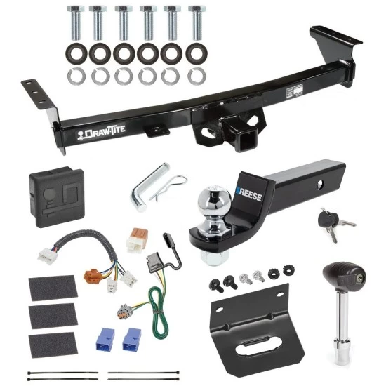 For 2005-2023 Nissan Frontier Trailer Hitch Tow PKG w/ 4-Flat Wiring + Starter Kit Ball Mount w/ 2" Drop & 2" Ball + Wiring Bracket + Hitch Lock + Hitch Cover By Draw-Tite