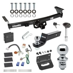 For 05-26 Nissan Frontier 09-12 Suzuki Equator Trailer Hitch Tow PKG w/ 4-Flat Wiring + Starter Kit Ball Mount w/ 2" Drop & 2" Ball + 1-7/8" Ball + Wiring Bracket + Hitch Lock + Hitch Cover By Draw-Tite