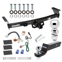 For 05-26 Nissan Frontier 09-12 Suzuki Equator Trailer Hitch Tow PKG w/ 4-Flat Wiring + Starter Kit Ball Mount w/ 2" Drop & 2" Ball + 2-5/16" Ball By Draw-Tite